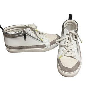 Kenneth Cole Women's Kam Kip Mid Top Sneakers - White & Silver Size 8